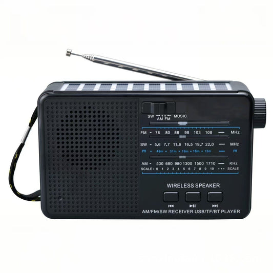 📻 Draagbare Radio met Bluetooth & Solar – AM/FM + Speaker