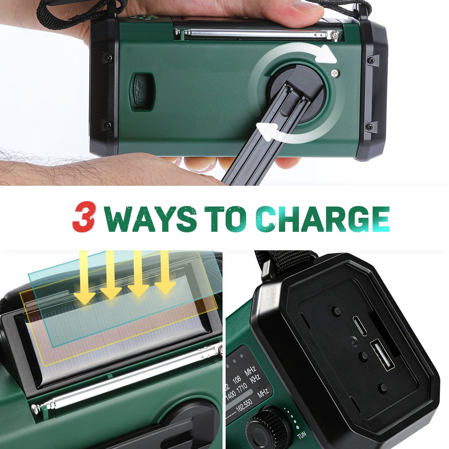 📻🛡️ Noodradio met Powerbank – 10.000mAh Solar & Handcrank
