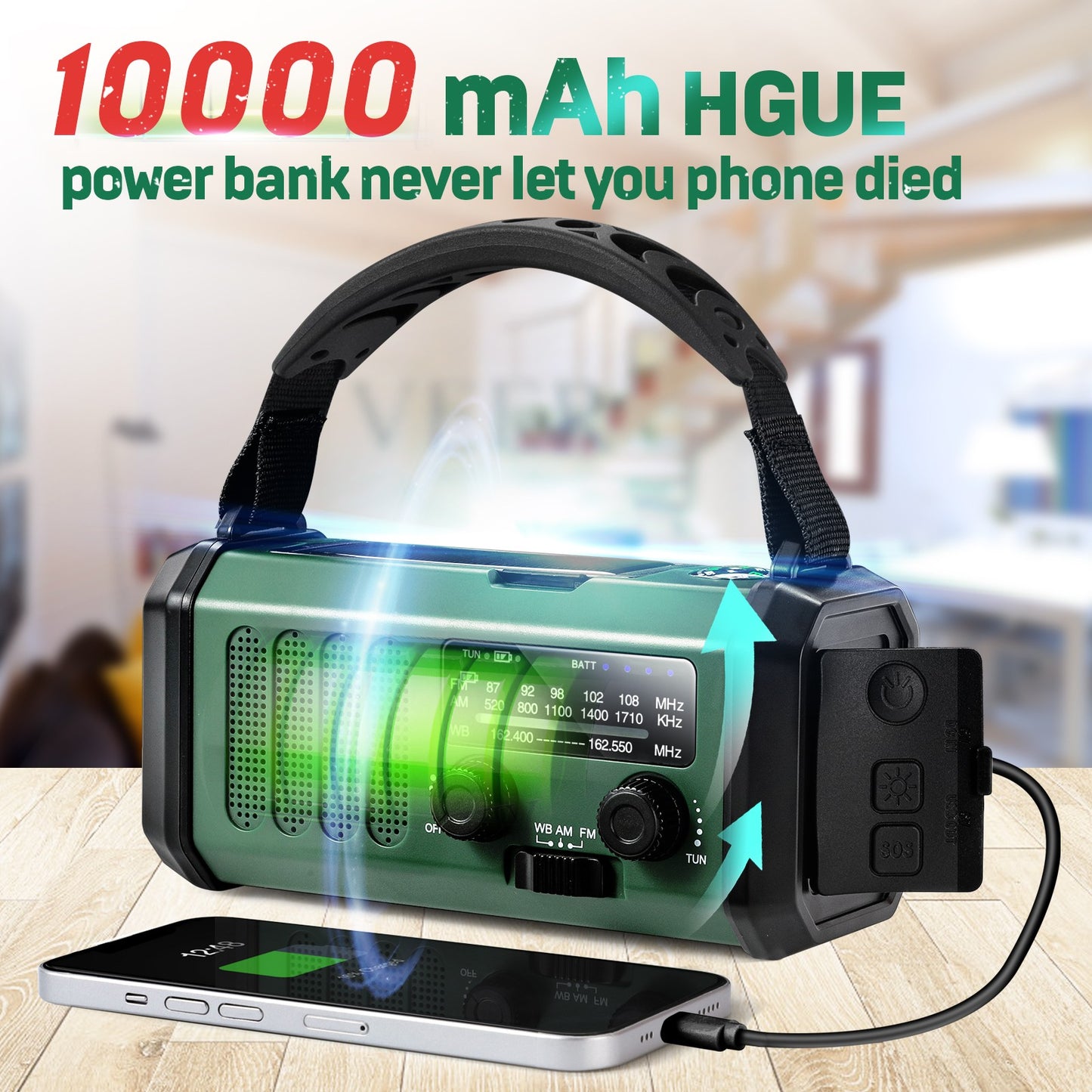 📻🛡️ Noodradio met Powerbank – 10.000mAh Solar & Handcrank