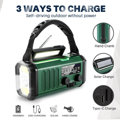 📻🛡️ Noodradio met Powerbank – 10.000mAh Solar & Handcrank